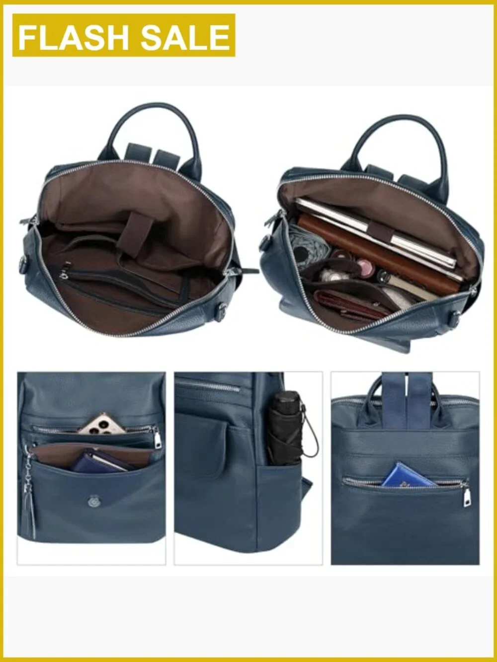 Genuine Leather Backpack Convertible Shoulder Bag Multi-Pockets Tassel Travel